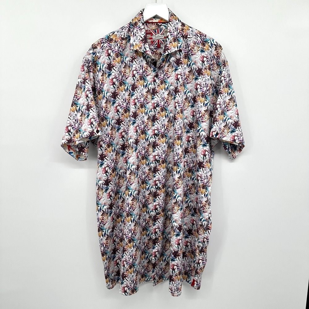 7 Downie St Shirt Mens 2XLT Short Sleeve Button Up 100% Cotton Beachy Coastal‎